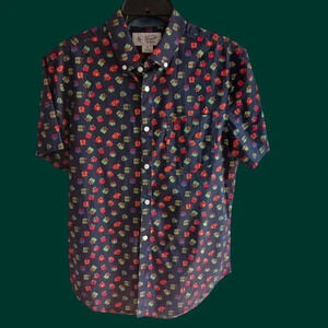 Original Penguin Short Sleeve Button-Up Shirt Gift Print size medium navy blue